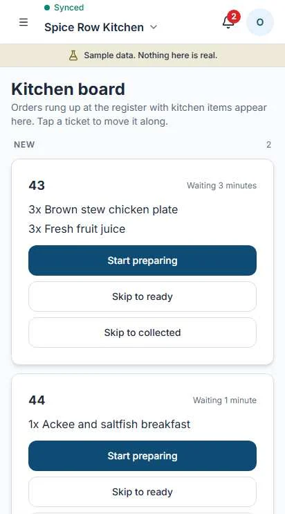 The prep board on a phone showing tickets waiting to be made.